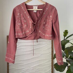 Women's Vintage APRIL CORNELL Embroidered Shrug Sweater Bolero Jacket Size Small